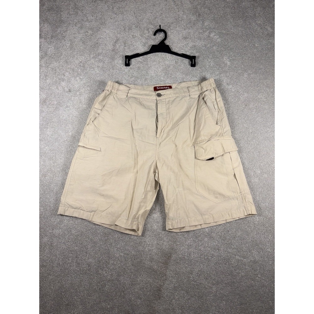 Simms Shorts Mens Large Beige Cargo Pockets Casual Outdoors Hiking Nylon